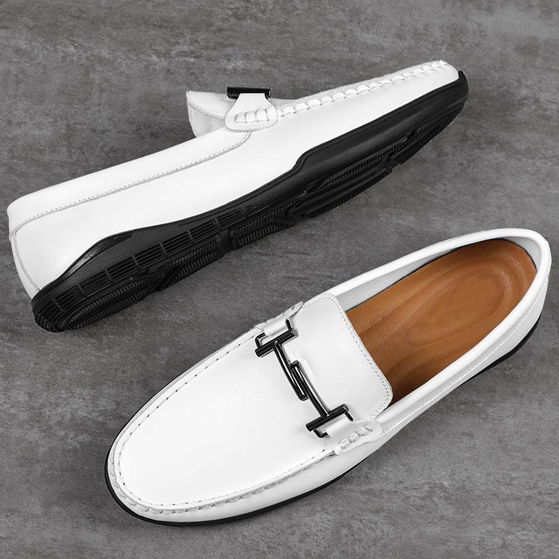 Herren Freizeitschuhe Luxusmarke Herren Slipper Sommer Echtes Leder Flache Fahrschuhe Mann Atmungsaktive Mokassins Ausgehöhlter Loafer