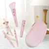 5pcs Cute Compact Makeup Brush Set With Case Premium Brush For Flawless Foundation, Blush, Eyeshadow Application Beauty Tools