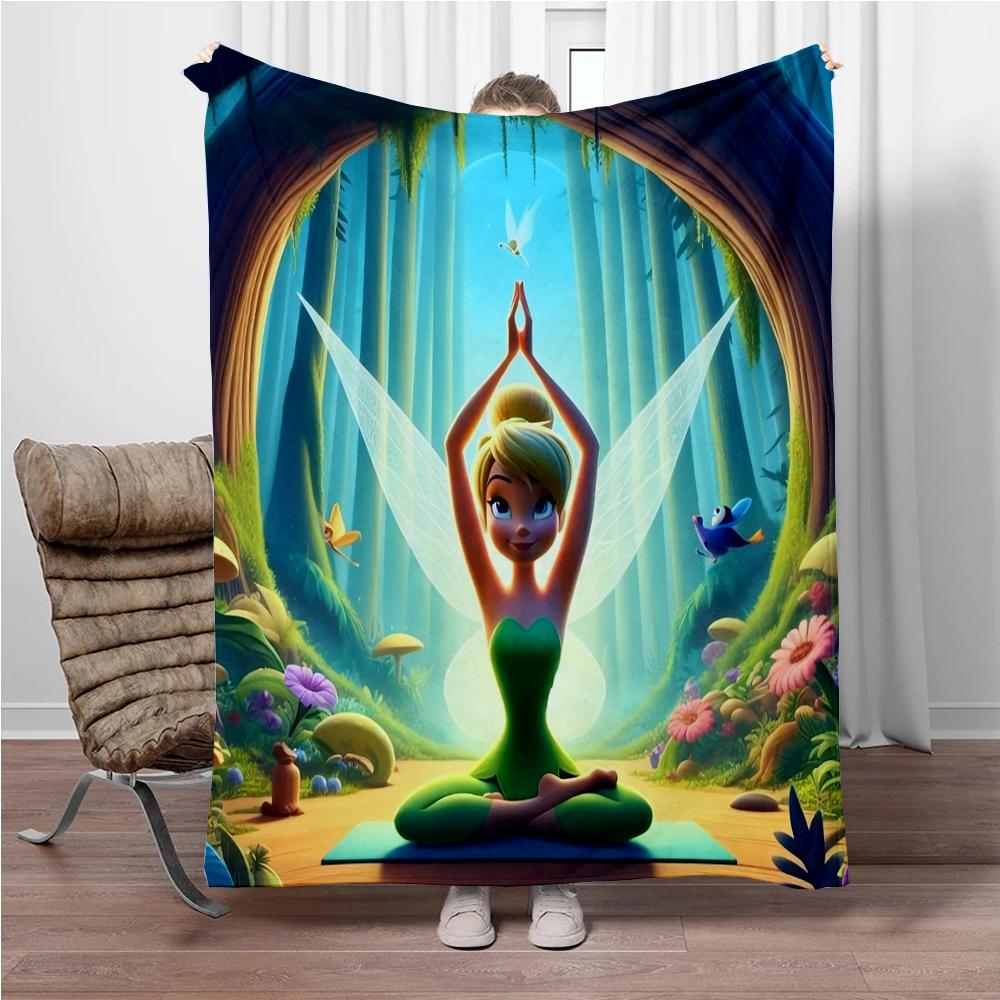 Disney Cartoon Tinker Bell Flannel Blanket Warm Soft Throw Thick Picnic Blankets for Bed Bedspread Sofa Decor Kids Boy Girl Gift