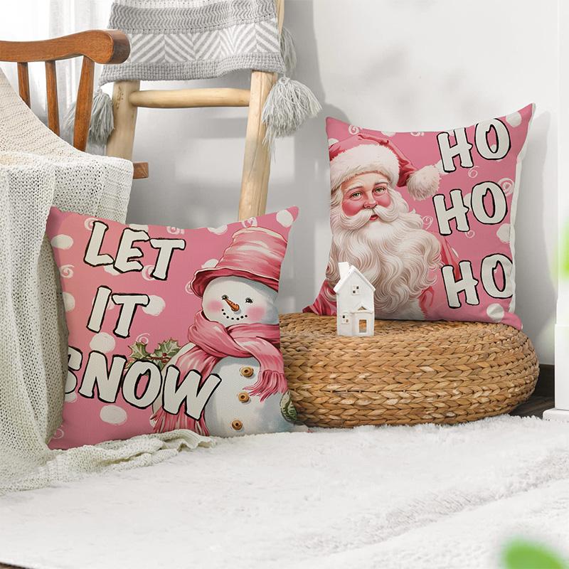 1PC Letters Printed Santa Claus Gift Box Snowman Living Room Couch Decoration Pink Christmas