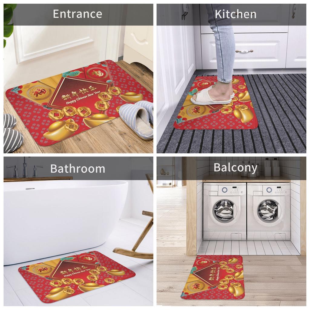 2026 Lucky Theme New Year Festive Gifts Front Door Mat Anti-Slip Indoor Absorbent Doormat Kitchen Balcony Entrance Rug Carpet