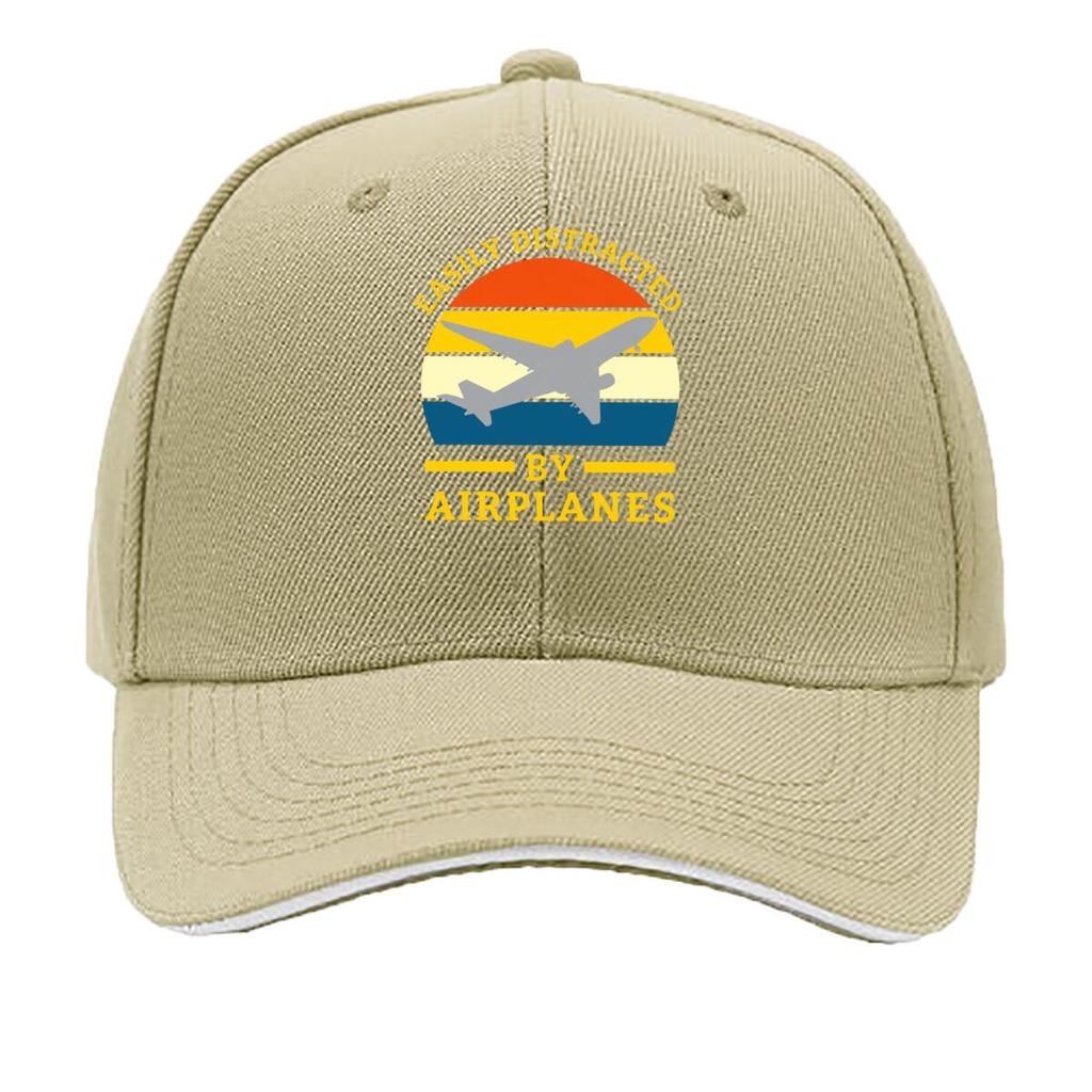Easily Distracted By Airplanes Vintage Airplane Silhouette Graphic Sandwich Baseball Cap Unisex Women Sun Cap Outdoor Workouts Hat