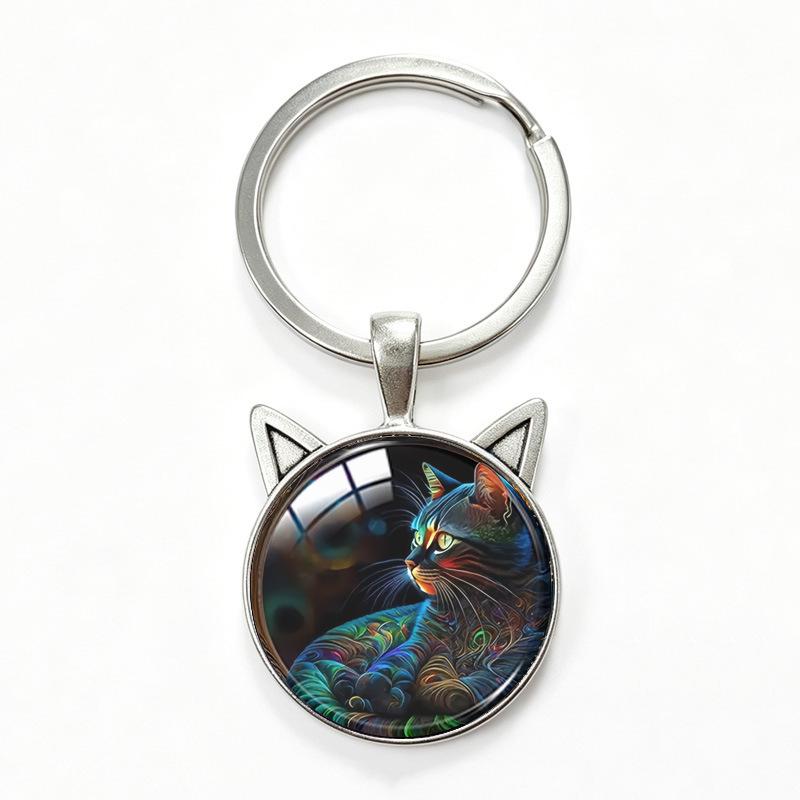Yin Yang Double Cat Ear Gem Keychain - Trendy Unisex Alloy Accessory