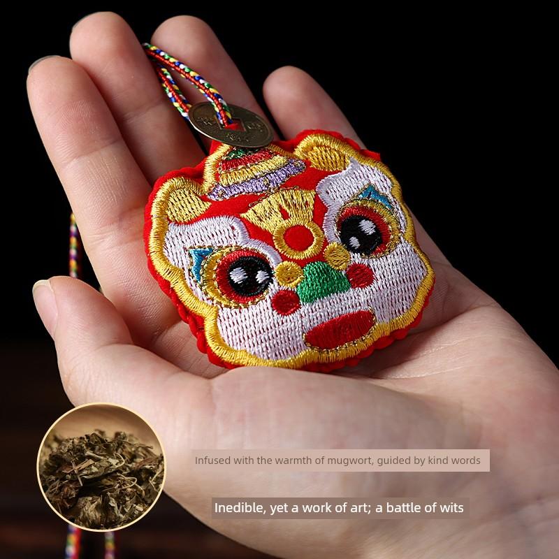 Tiger Embroidery Sachet, Dragon Boat Festival Tiger Head Pouch, Hanging Neck Mugwort Safety Sachet, Portable Car Hanging Ornament, Amulet
