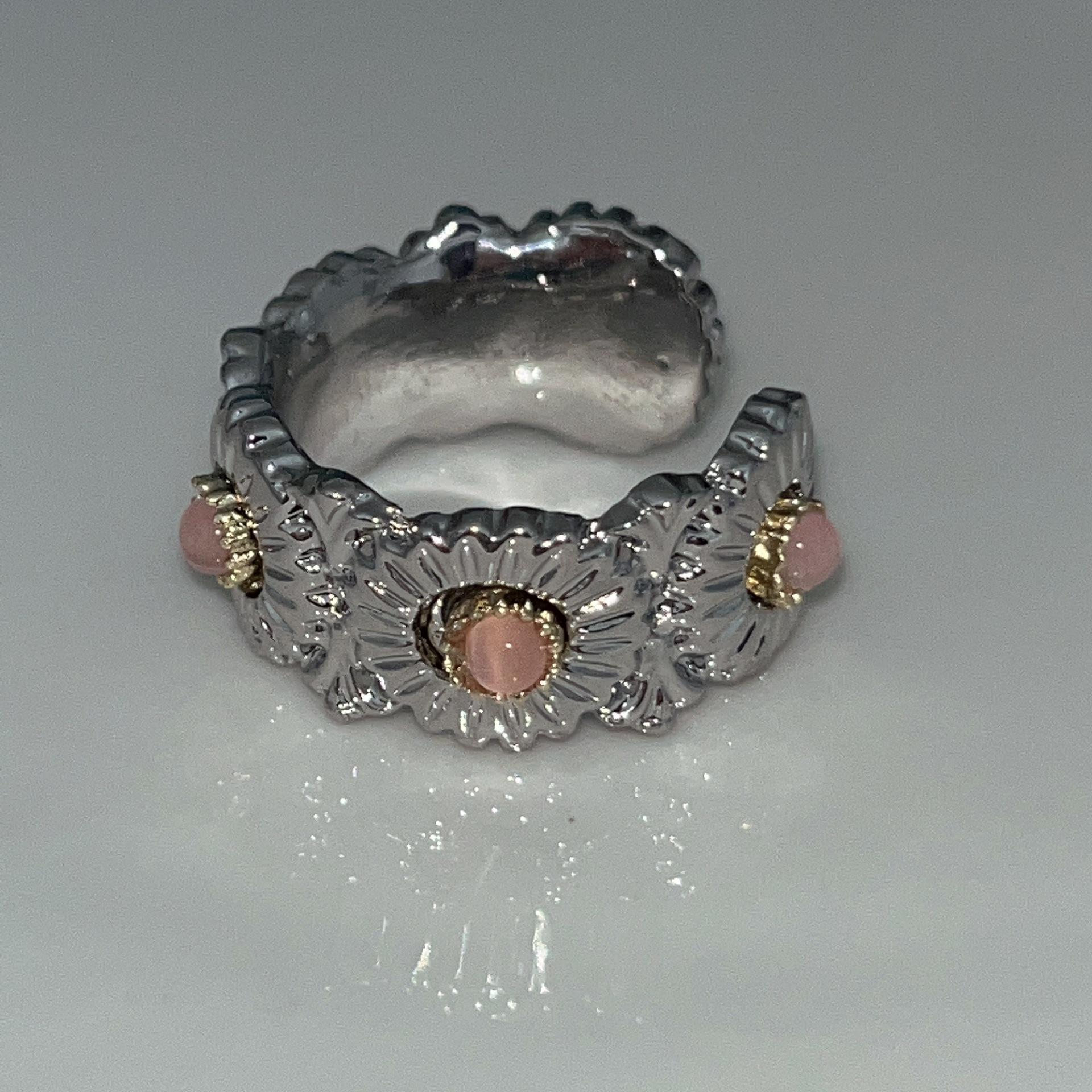 Wind Daisy Inlaid Opal Open Ring, Couple Fashion Hip-hop Metal Cold Wind Ring