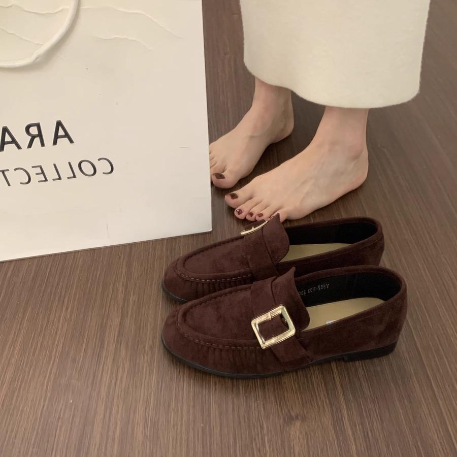Heel Height 2cm~ Retro British Lazy One-pedal Suede Loafers Versatile Commuting Not Tired Feet Flat Single Shoes Women