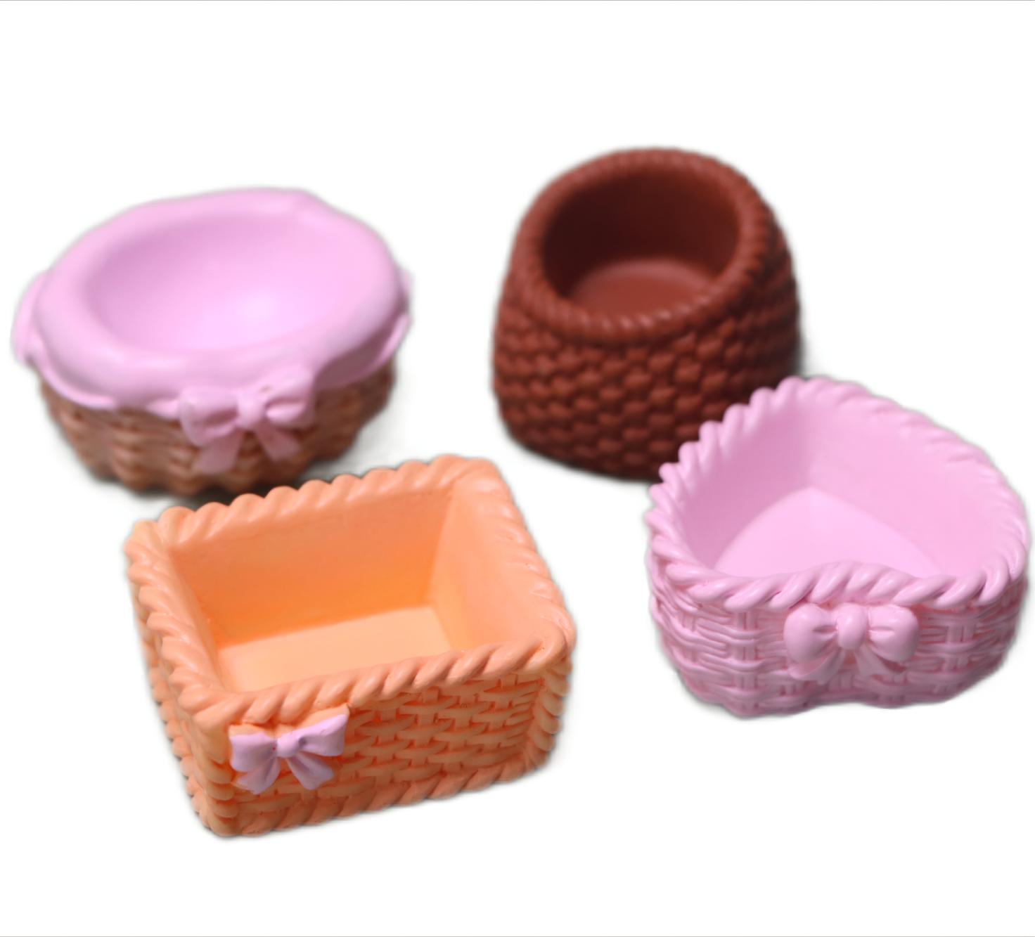 Doll House Resin Storage Basket Miniatures 3D Box Statue Simulation Mini Basket Figurines Kids Play Toys 100pcs/bag