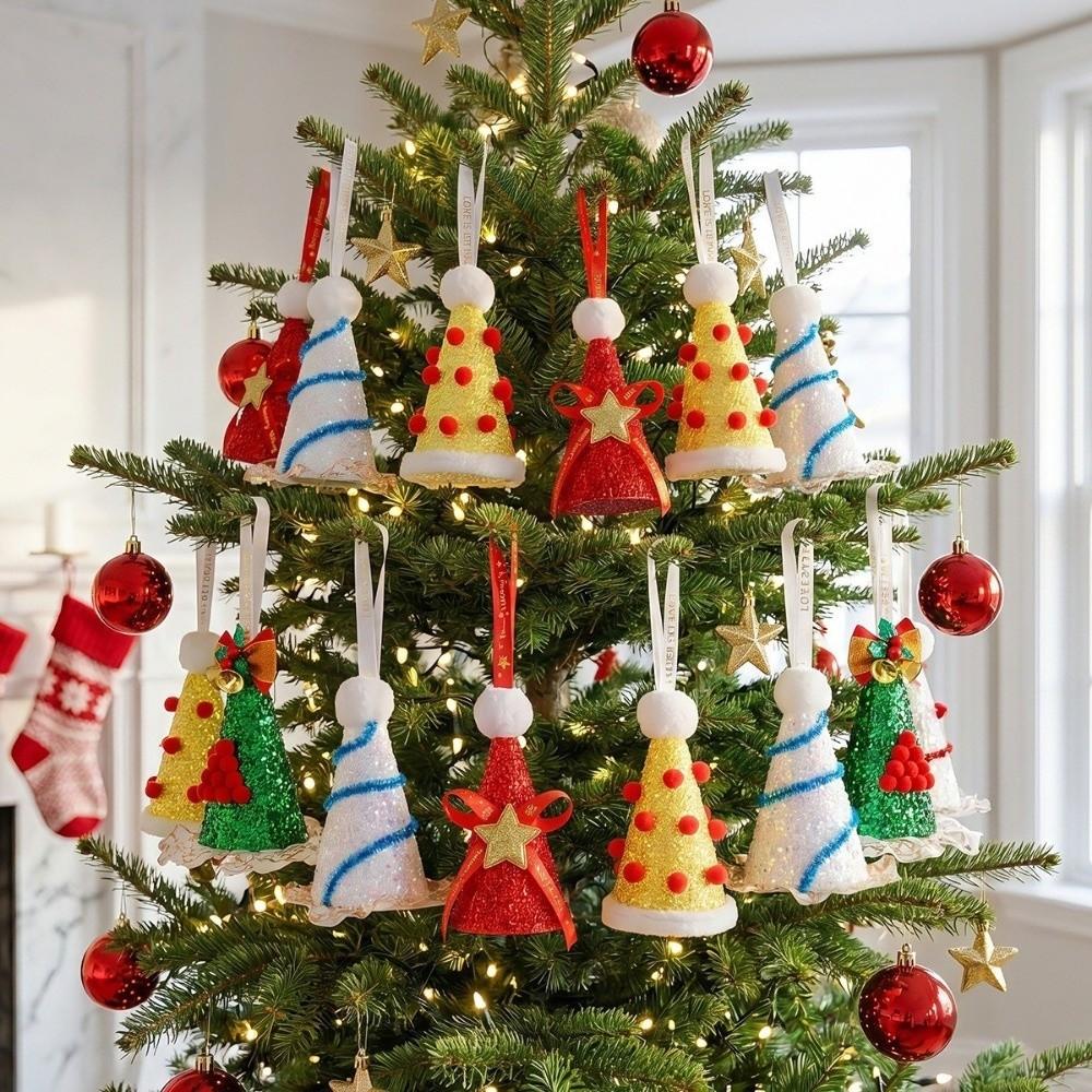 Handmade Cone‑Shaped Christmas Pendant Sequin Christmas Hat Ornament Home Party Supplies