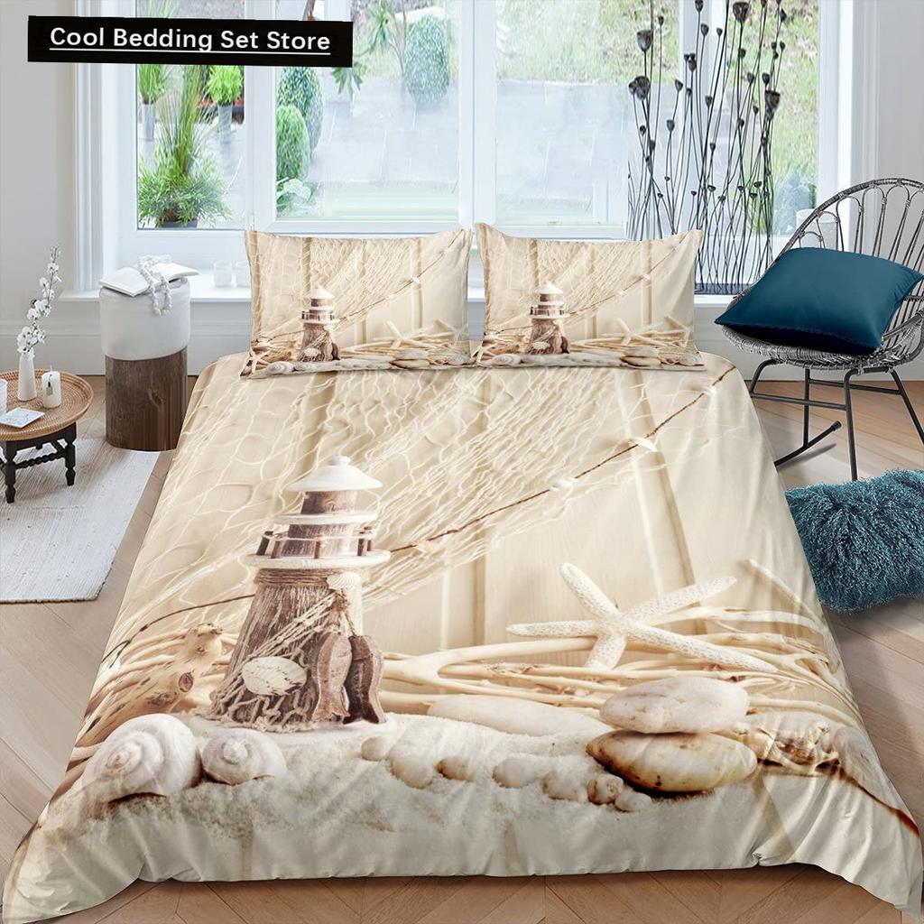 Beach Starfish Seashell King Queen Duvet Cover White Ocean Creatures Bedding Set Hawaii Quilt Cover Polyester Comforter Cover