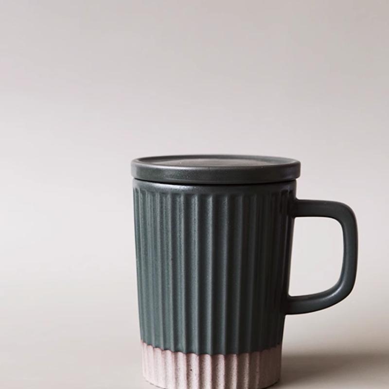 Vertikale Muster Keramiktasse mit Deckel und Löffel Becher Hitzebeständig Leichter Luxus Wasserbecher für Damen