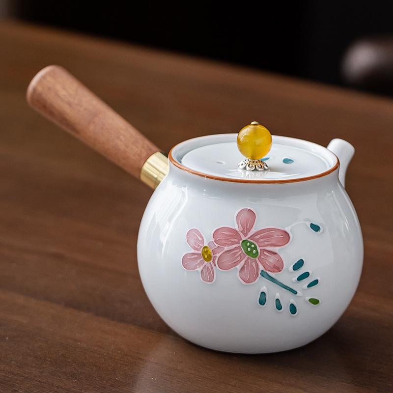 Hand-painted Mutton Fat Jade White Porcelain Teapot Single Pot Hand with Handle Side Handle Teapot Xishi Pot Kung Fu Tea Set Tea