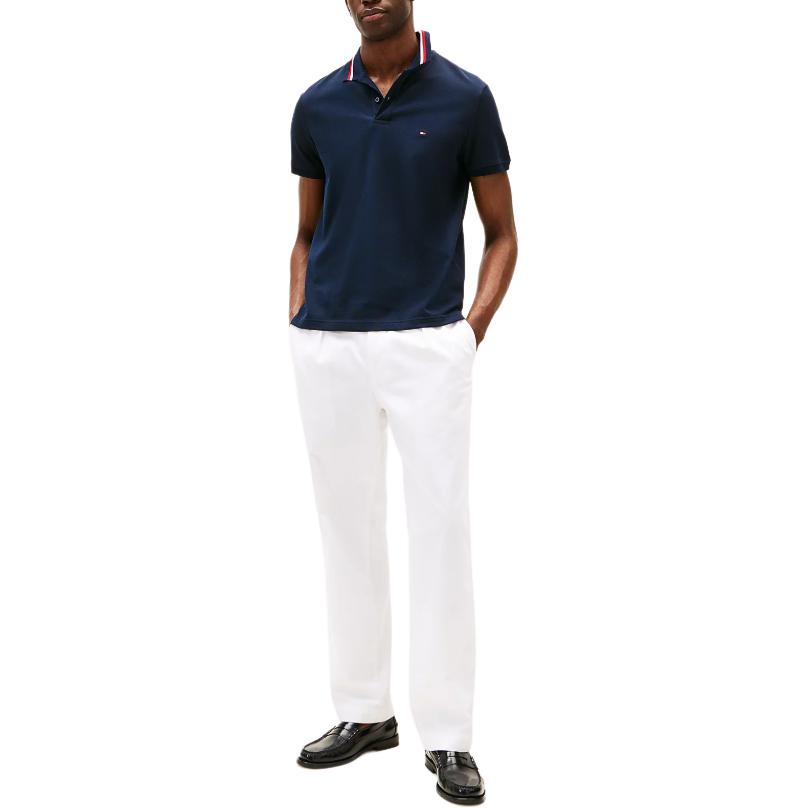Tommy Hilfiger Color Block Trimmed Collar Short Sleeve Business Casual Commuter Polo Shirt Men Tops Navy-Blue MW0MW38484-DW5