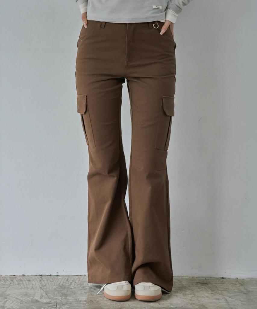 WAARFORWOMAN W1154 D-Ring Cargo Bootcut Pants_Brown