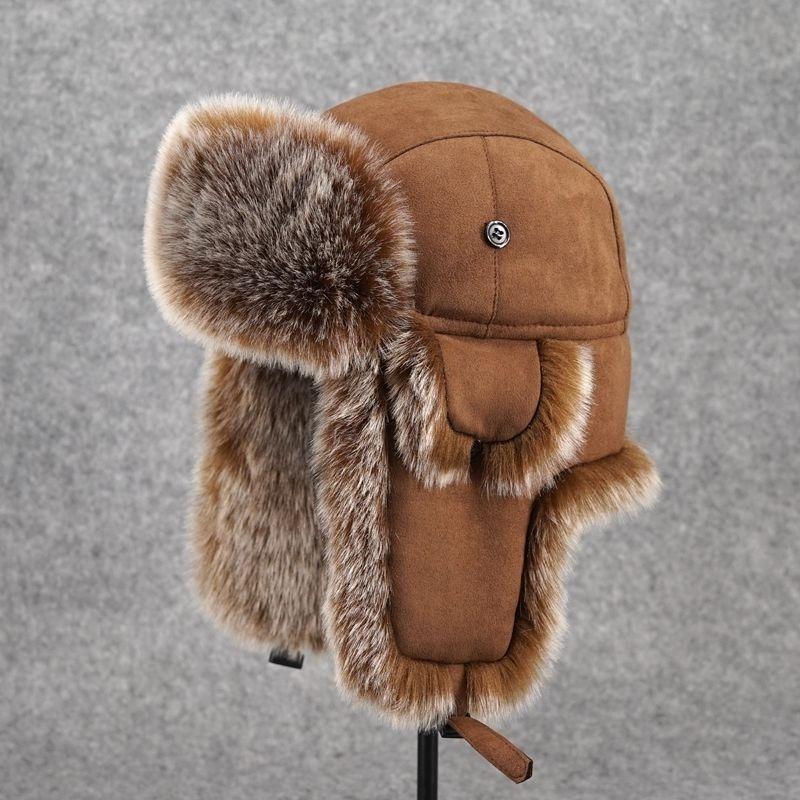 Hat men's winter imitation fox hair thickened ear protection cold hat cycling warm windproof ski hat
