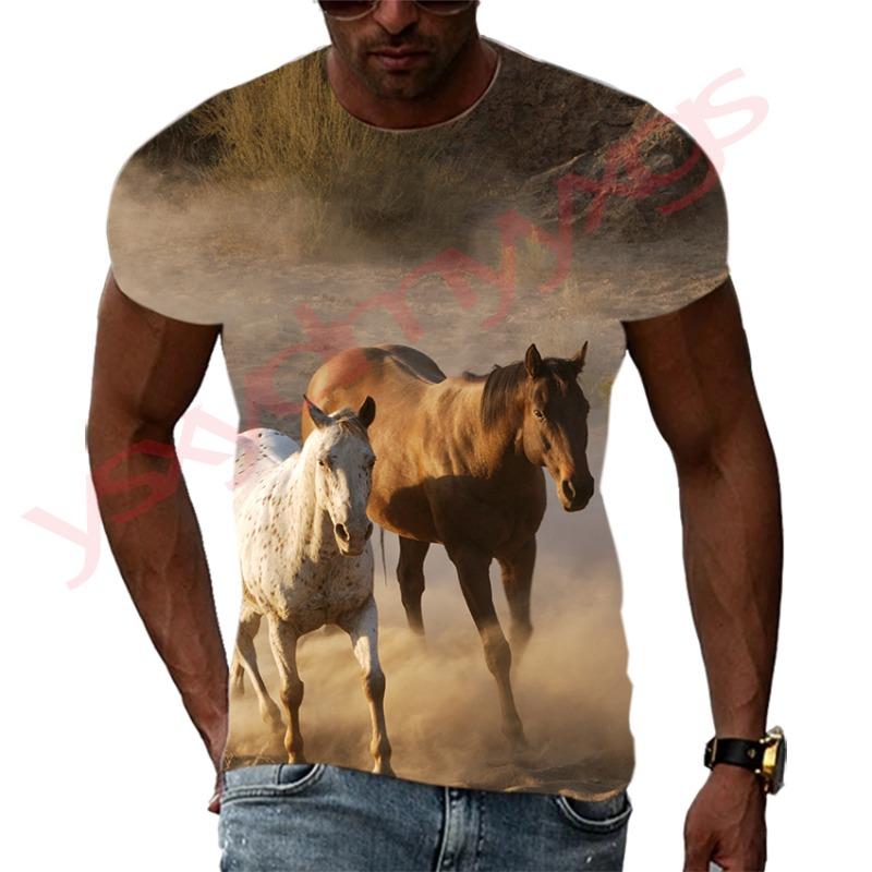 Summer Trend Horse HD Pattern Men T-Shirts Casual 3D Print Hip Hop Harajuku Personality Round Neck Tees Loose Short Sleeve Top