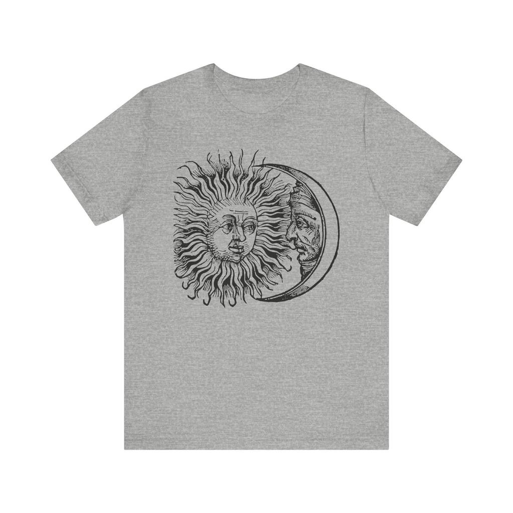 Tričko Eclipse Retro Art Tričko s tajemným uměním Slunce a Měsíce Astrologická trička Měsíční astrologické Unisexové žerzejové tričko s krátkým rukávem
