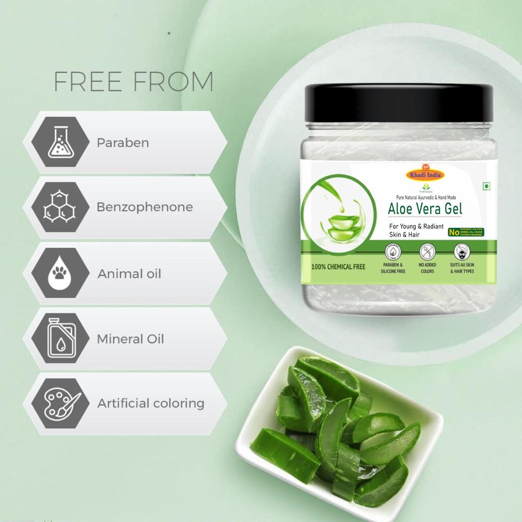 Khadi 100% Pure & Natural Aloe Vera Skin & Hair Gel, 100% Herbal, 400g, with Vitamin E & Natural Emollients, Paraben Free 400gm With Vit B3, E And