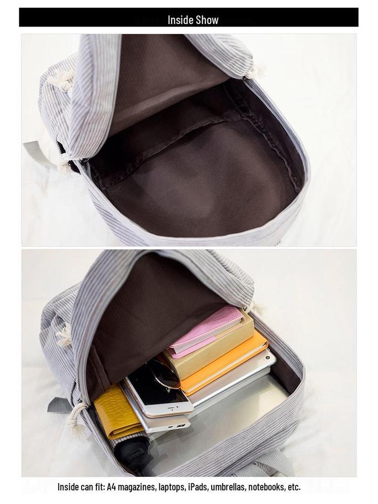 Korean Harajuku Style Corduroy Backpack for Women - Junior High School & College Casual Shoulder Bag
