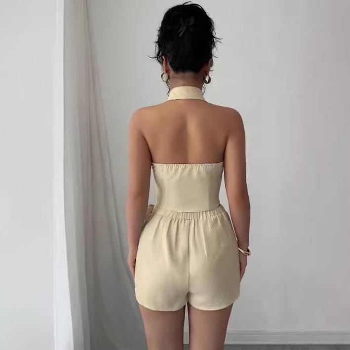 2026 Sleeveless European and American Women's Two-Piece Set: Waist-Cinching Shorts with Summer Top Design