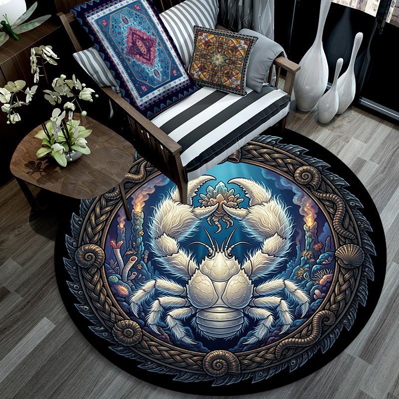 Oceanic Crab Emblem Round Area Rug Under Office Chairs Bedroom Living Room Home Decor