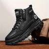 Men's Vintage Casual Sports Boots, Solid Color Mid-Top Lace-Up with Plain Toe, Faux Upper,Fabric Inner, PVC Sole, EVA Insole for All-Season Daily Wear