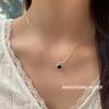 Su Chuang S925 Sterling Silver Oval Black Agate Women's Necklace - Chic Clavicle Chain with Versatile Cool Ins Style Design.