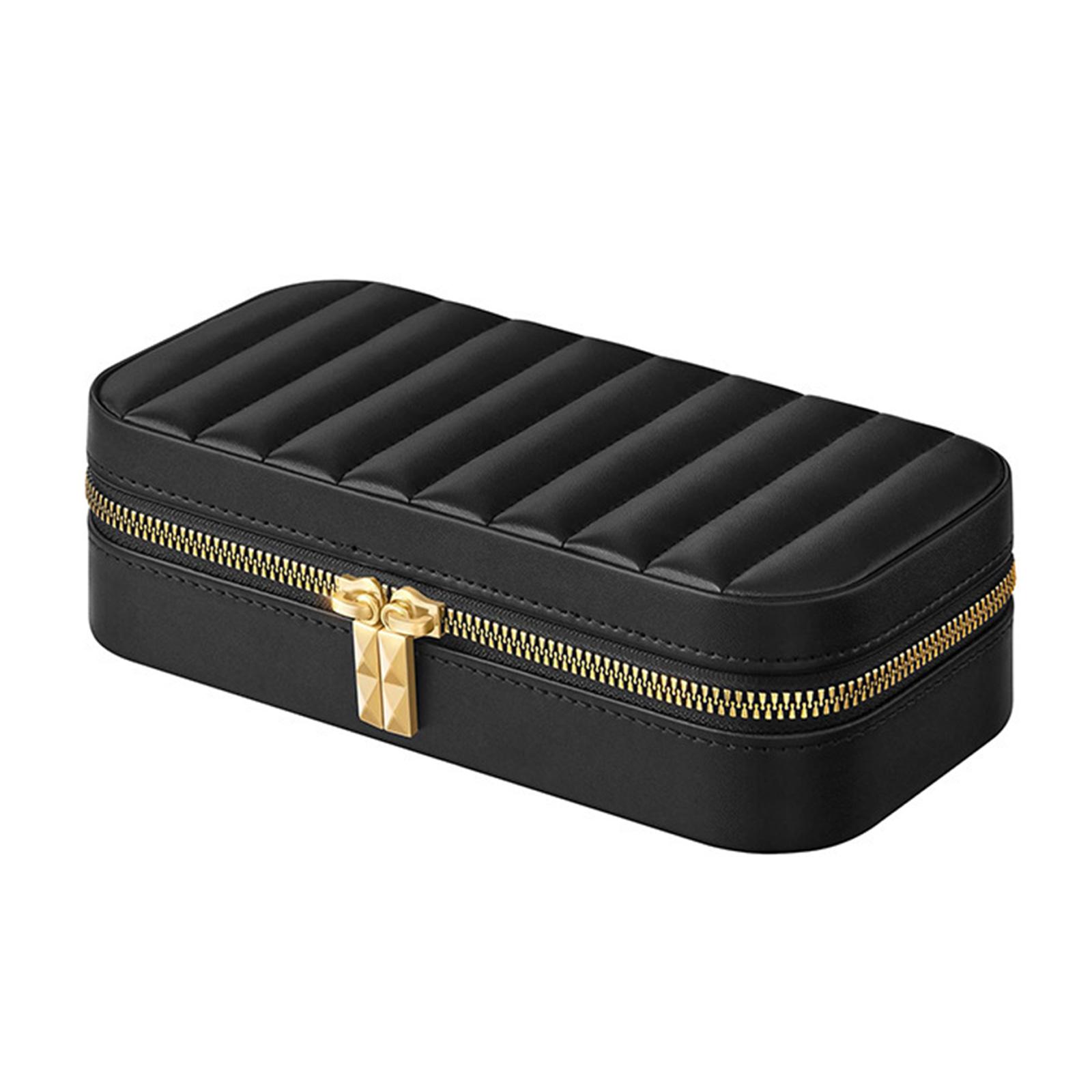 

Шкатулка для украшений из искусственной кожи, органайзер для аксессуаров с мягкой бархатной внутренней отделкой, кейс для хранения серег, браслетов, ожерелий чёрный