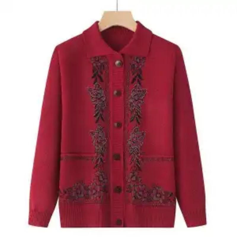 Babiččin pletený klopový všestranný kardiganový svetr kabát pro lidi středního věku a starší jarní podzimní oblečení pro maminku starou paní top