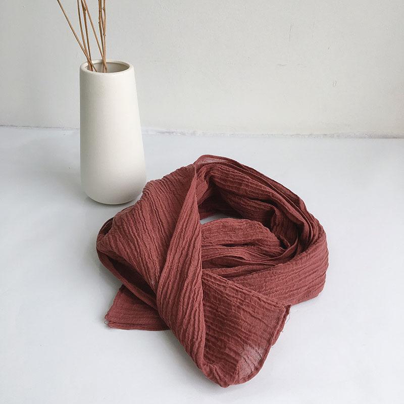 30x220cm Spring And Summer Retro Wrinkle Scarf Narrow Long Design Solid Color Pure Linen Scarves Lenghten Scarf For Women