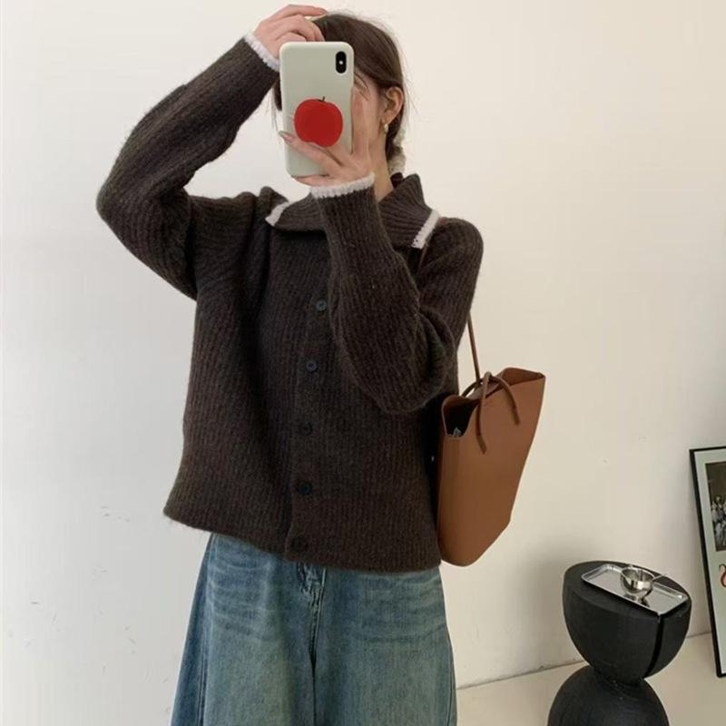 

водолазка свитер куртка женская осень и зима новая свободная ленивый стиль простая цветовая гамма вязаный кардиган топ One Size