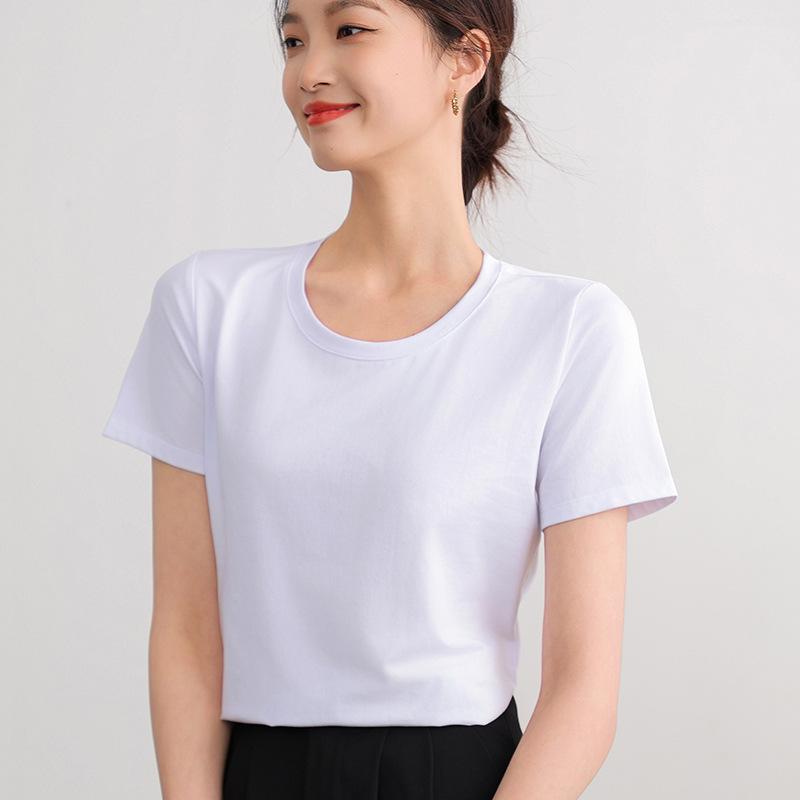 

Женская облегающая белая футболка из чистого хлопка — с короткими рукавами, однотонная, легкая, летняя версия 2025 г. XL (107-117 lbs)