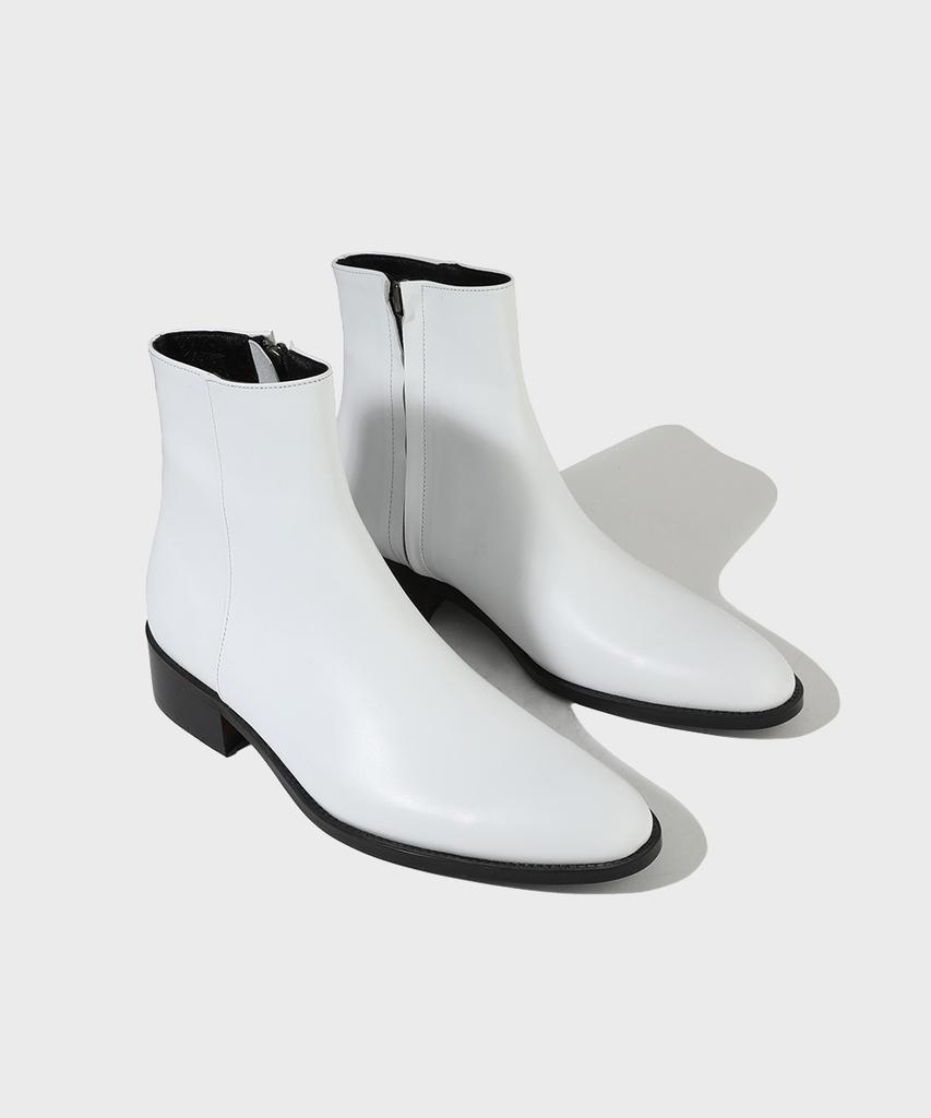 Firenze Atelier Hidden Zipper Detail Slim Toe Ankle Boots 3343 [Cream White]
