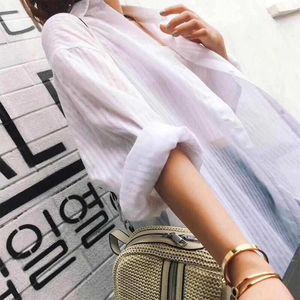 BF Style Solid Color White Thin Cotton and Linen Sun-protective Clothing, Long-sleeved Women's Summer UV Protection Long Shirt Jacket
