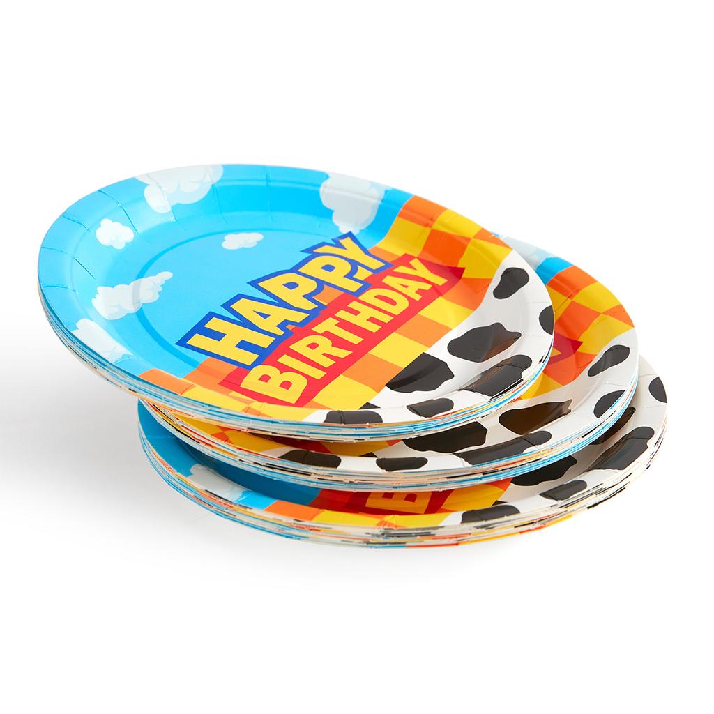 30pcs Disney Toy Story Cow Pattern Plaid Birthday Party Tableware, Disposable Paper Plates and Cups Party Supplies