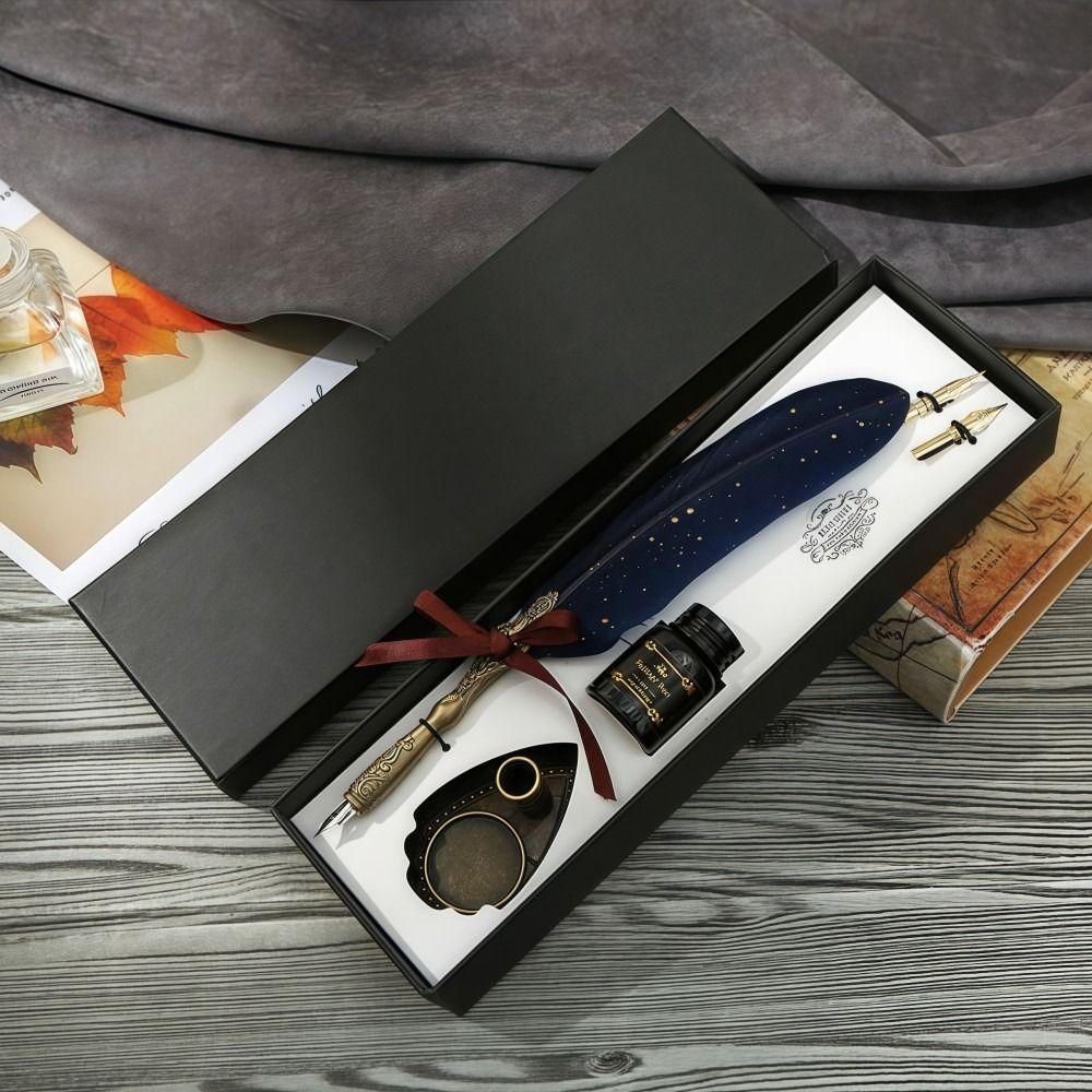 Vintage Pen and Ink Set Lightweight Gift Box Feather Calligraphy Pen 15 Ml Ink Exquisite Design Fountain Pen Set Office Gifts