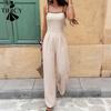 Pantaloni e tute a vita alta, senza maniche, con bretelle, a tinta unita, stampati, casual, estivi e primaverili da donna