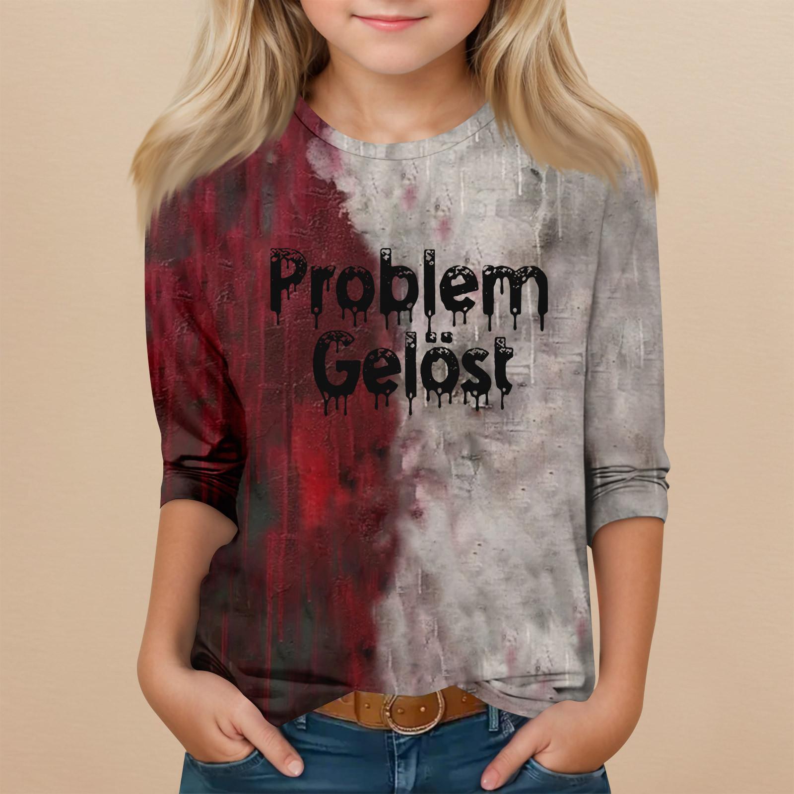 

Детский топ с рукавом 3/4 и круглым вырезом, с принтом на Хэллоуин, повседневный 110