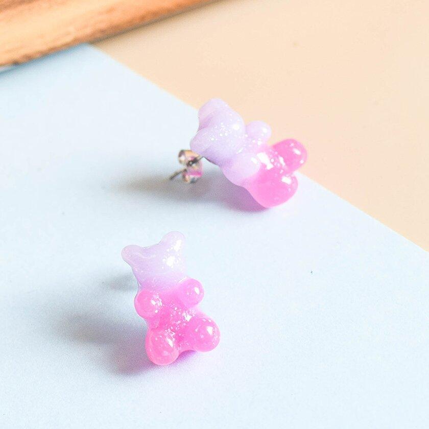 Wholesale Gummy Bears Studs Earrings For Women Teens Girls Gradient Color Sequin Bear Earring Fashion Zircon Birthday Gift