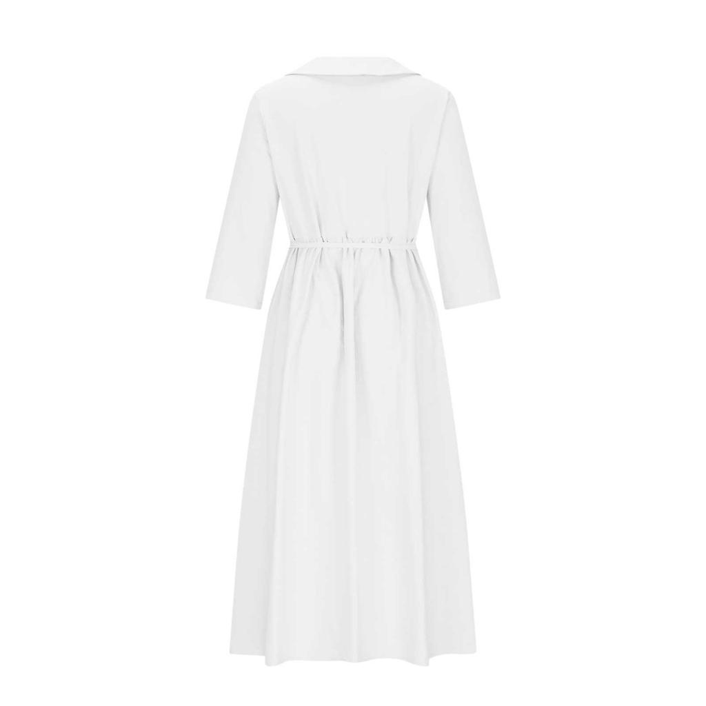 2026 Summer Trendy Lapel Dress: Cotton & Linen, Five-Point Sleeve, Long Skirt