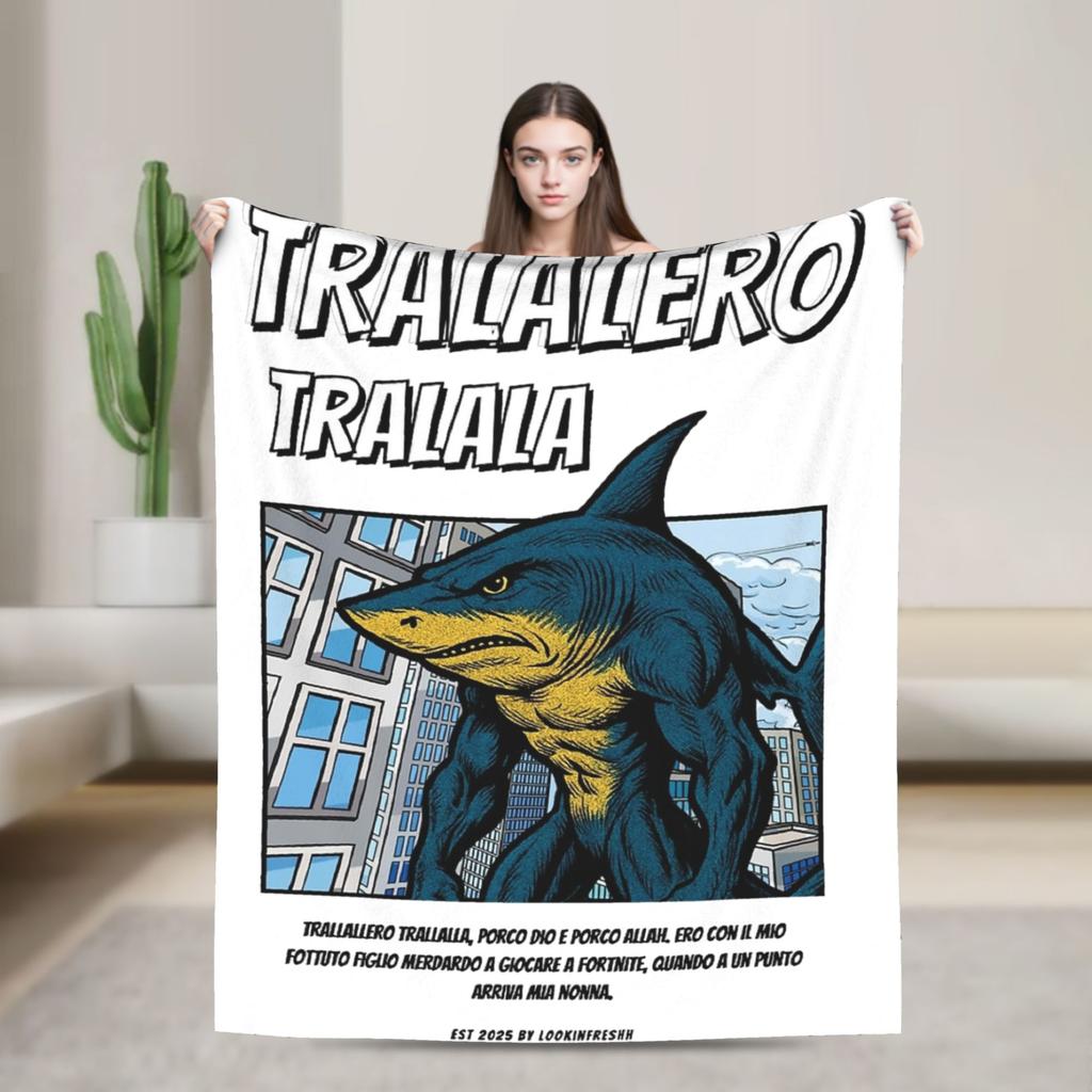 Italian Brainrot Tralalelo Tralala Tung Tung Tung Sahur Meme Fleece Blanket Throw Blanket for Bed Sofa Couch Plush Thin Quilt