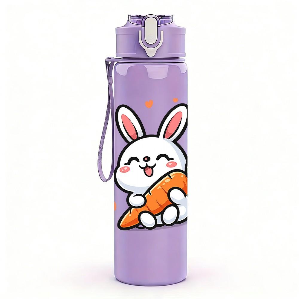1PC Cute Bunny Carrot 750ml Color Plastic Sports Water Bottle Leakproof Flip Straw Lid Suitable for Sports Office Home Use