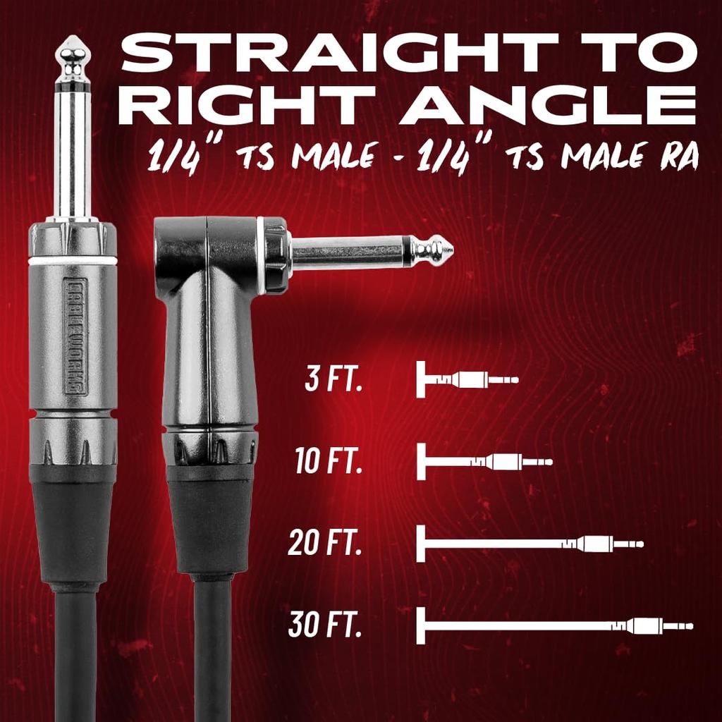 Cableworks by Gator Cases Composer Series Shielded Cable for GuitarBass (30ft SL) GCWC-INS-30RA