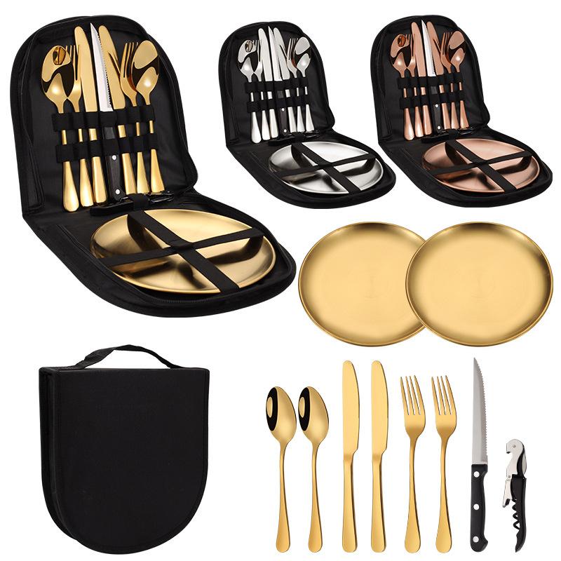 Camping stainless steel cutlery set, portable tableware for outdoor trips