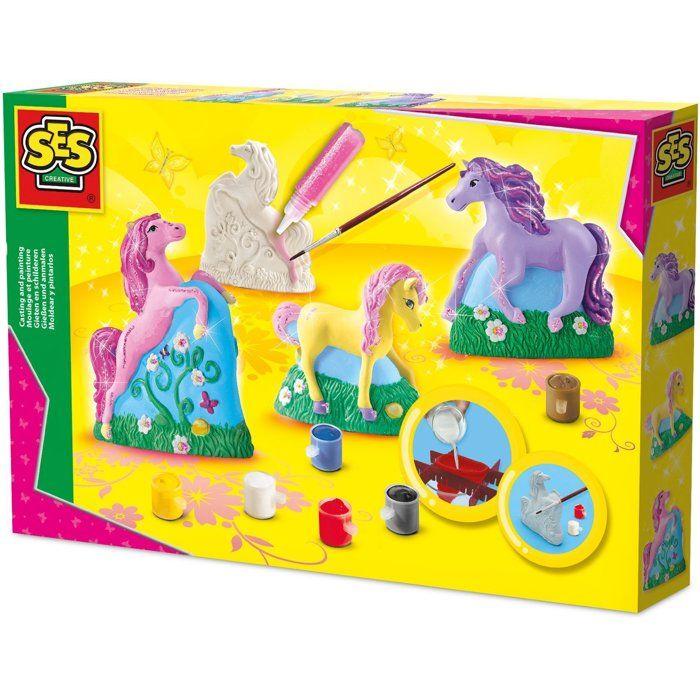 Moulage et peinture - SES CREATIVE - Hobby Pink - 3 chevaux - 3 figurines a créer avec plâtre - Peinture et paillettes - Age : 5+