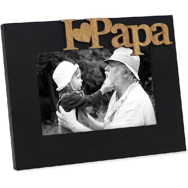 Isaac Jacobs Black Wood Sentiments “I Love Papa” / I Heart Papa Picture Frame, 4x6 Inch, Photo Gift for Papa, Grandpa, Family, Display On