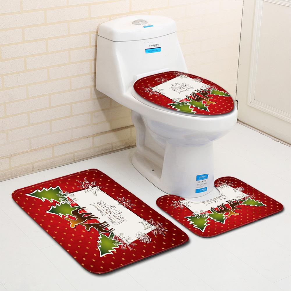 Christmas Bathroom Floor Mat Toilet Three-Piece Set