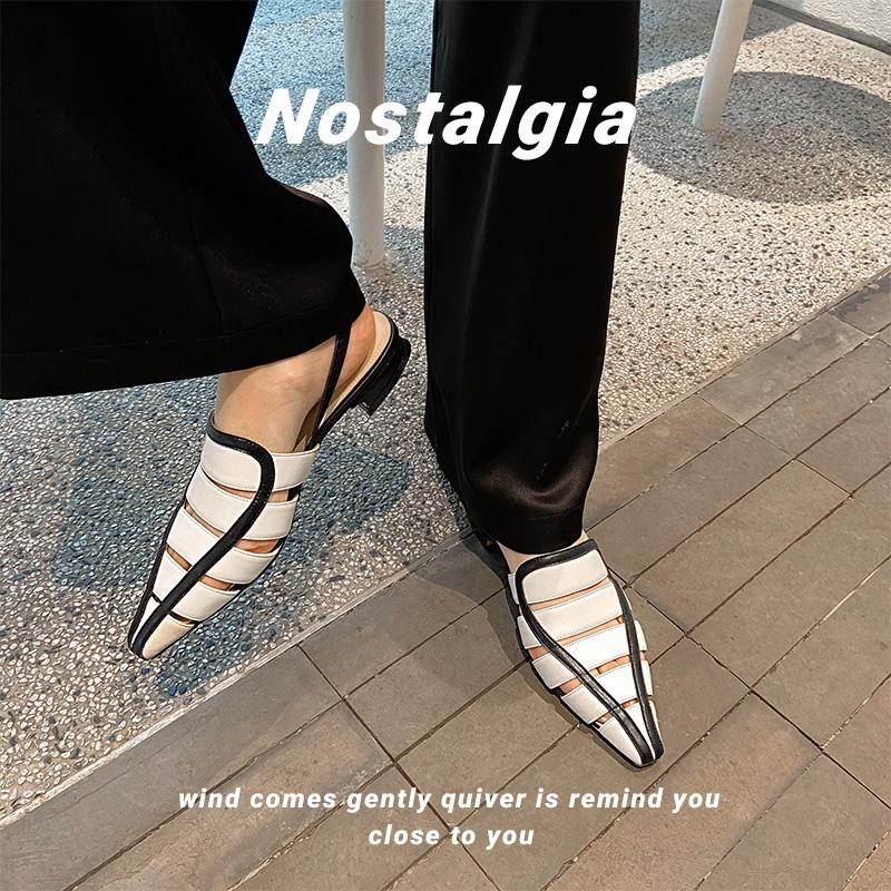 Fashion Women Sandals Cow Leather Arrival Fashion Summer Casual Shoes Pointed Toe Low Heels Beige 34-40 Sandals for Women 2024