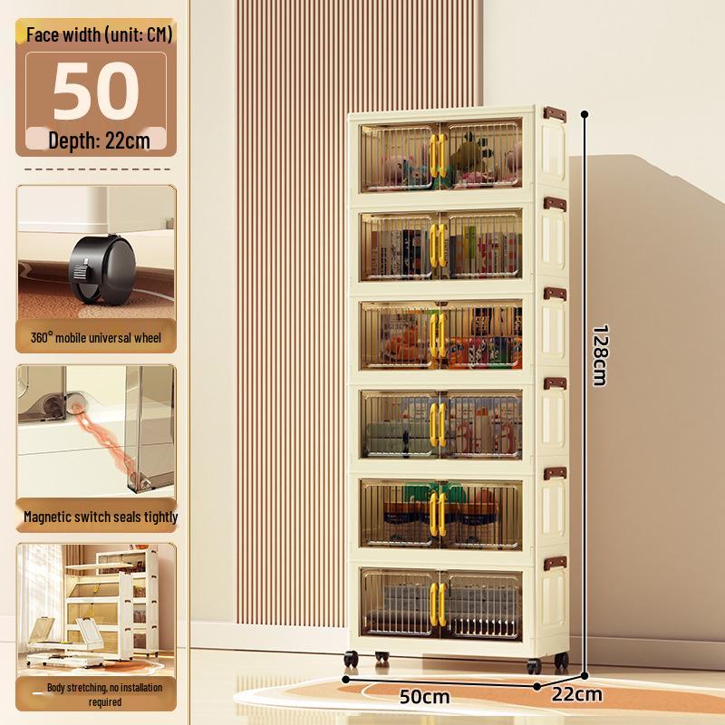 40-60cm Wide Transparent Foldable Double Door Floor Storage Cabinet with Multiple Layers