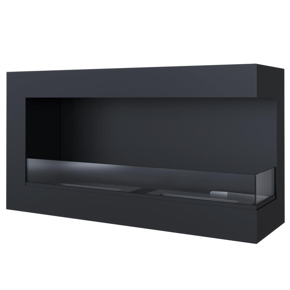 Wall mounted Bioethanol fireplace DELTA TÜV right-sided with decorative stones with glazing set
