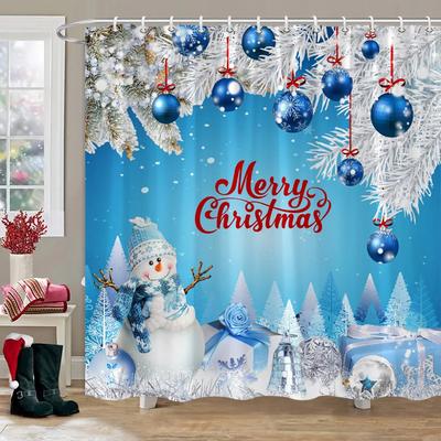 Christmas Snowman Shower Curtain Sundee Old Man Elf Coloured Balls Gifts Red Truck Christmas Tree Shower Curtains Bathroom Decor